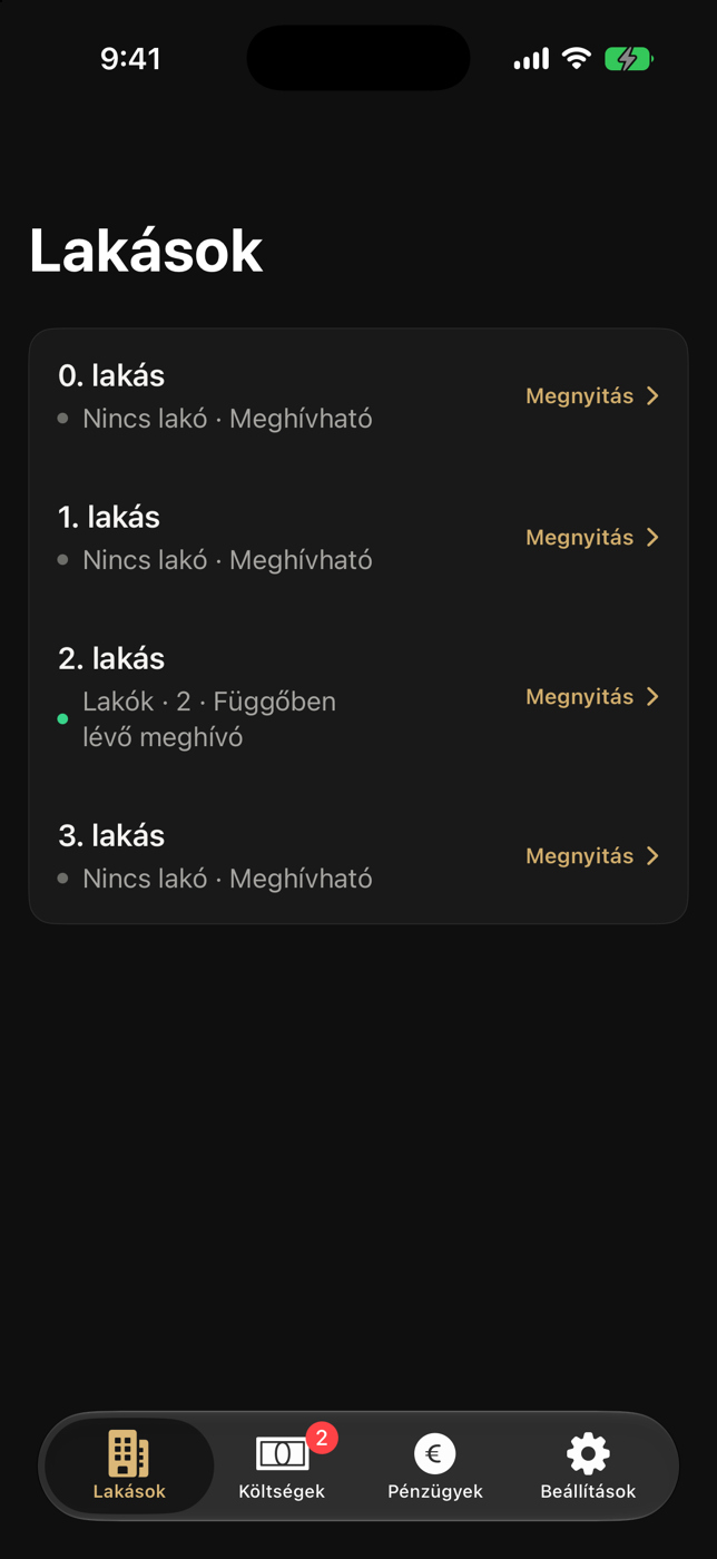 Tulajdonosi lakáslista emeletek szerint