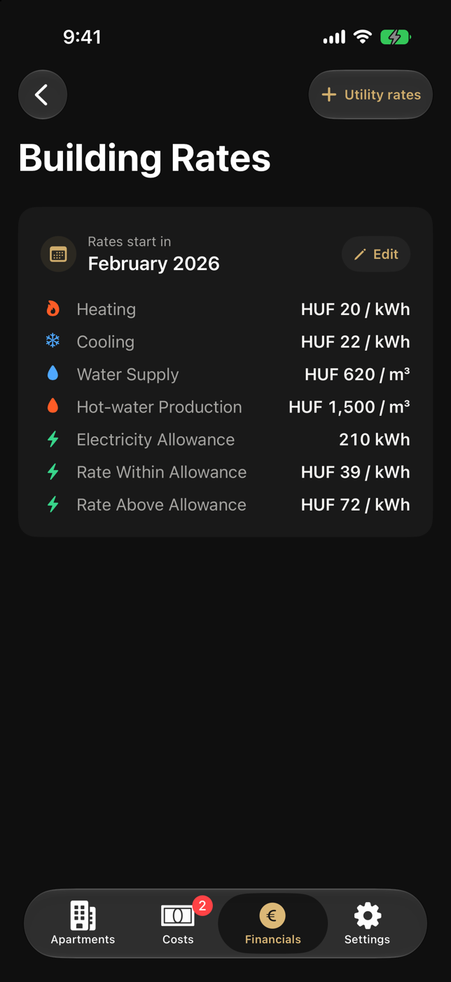 Building Rates with all utility prices