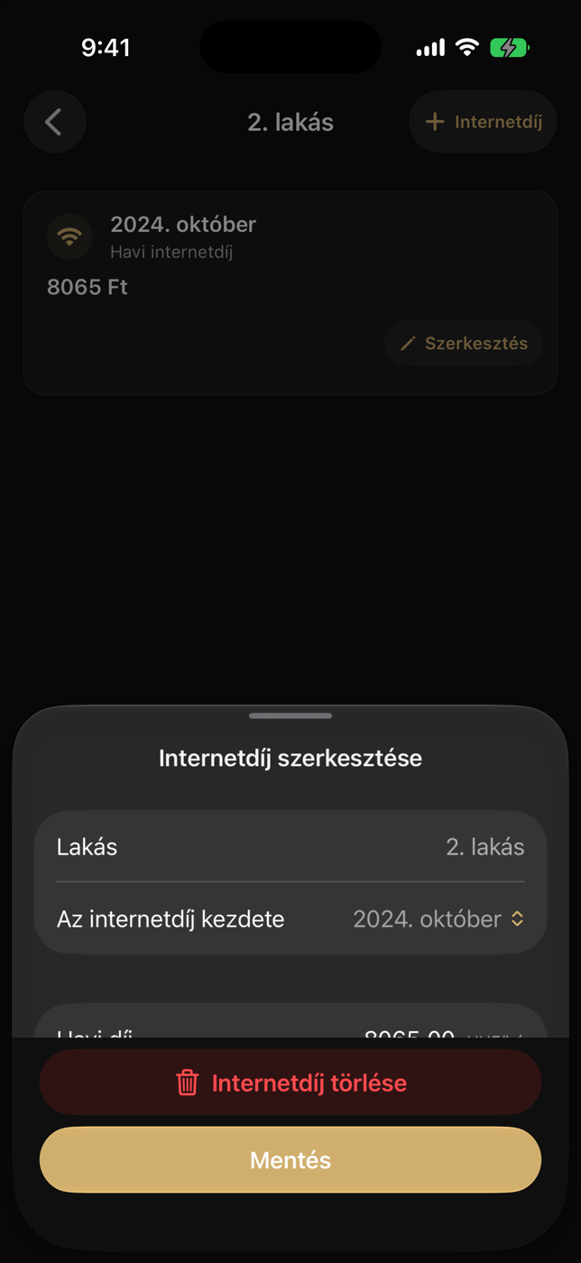 Internetdíj hozzáadása lap