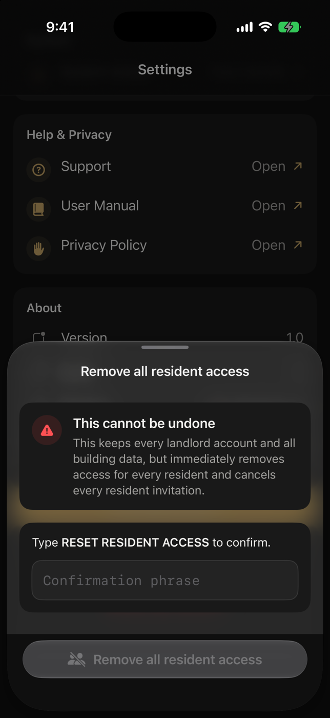 Remove all resident access sheet explaining what is removed and what remains