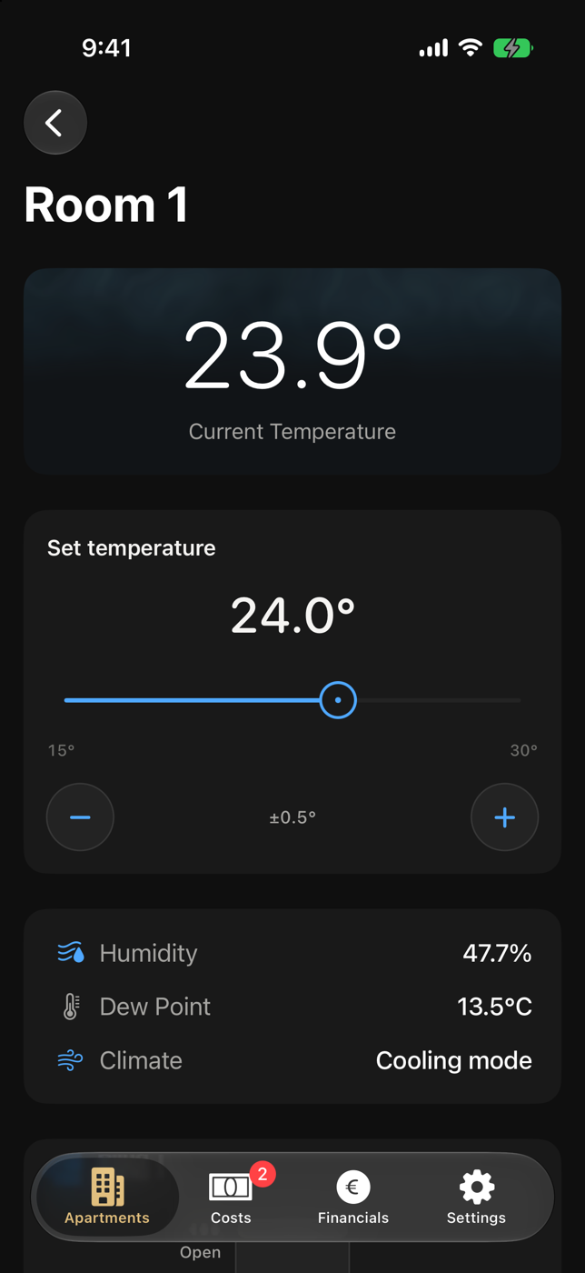 Landlord room temperature and blind controls in a vacant apartment