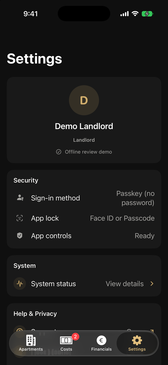 Landlord Settings with System Status link