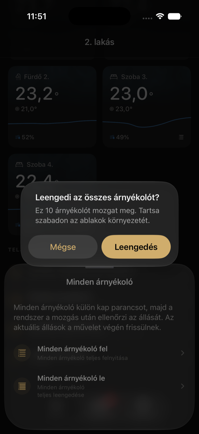 Biztonsági megerősítés minden árnyékoló leengedése előtt