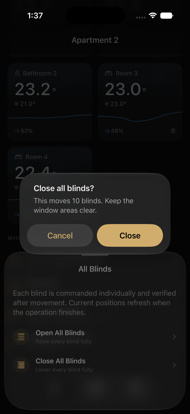 Safety confirmation before closing all blinds