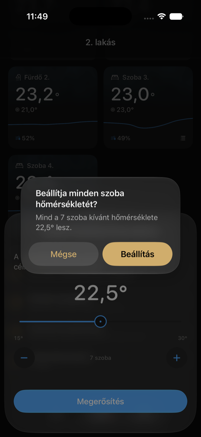 Megerősítés minden helyiség beállítása előtt