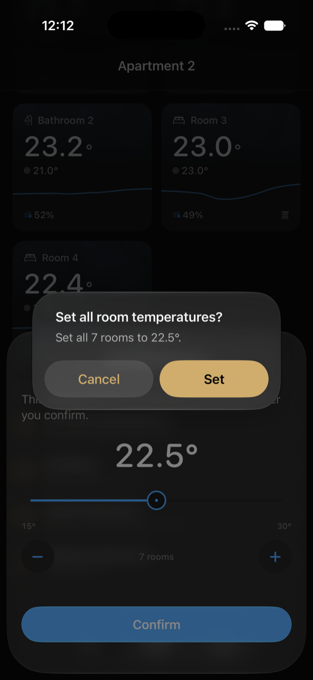 Confirmation before setting every room
