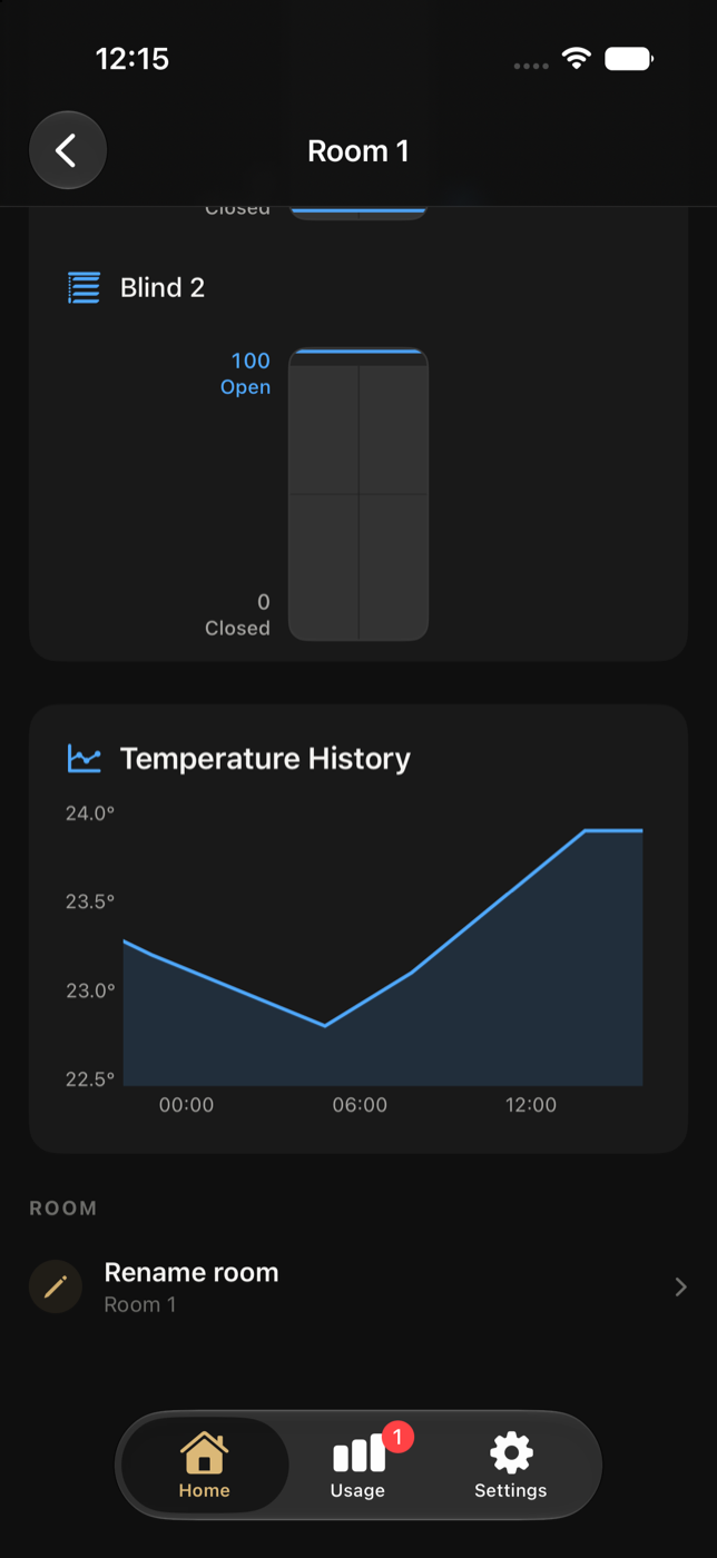 Temperature History chart and Rename room action